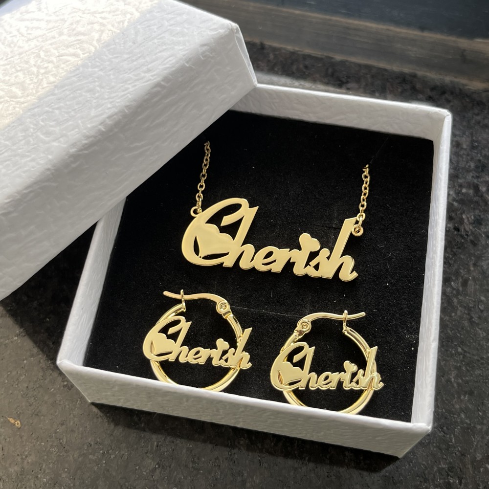 Engraved Name Necklace - DUOYING Custom Earring Jewelry Set Personalized
