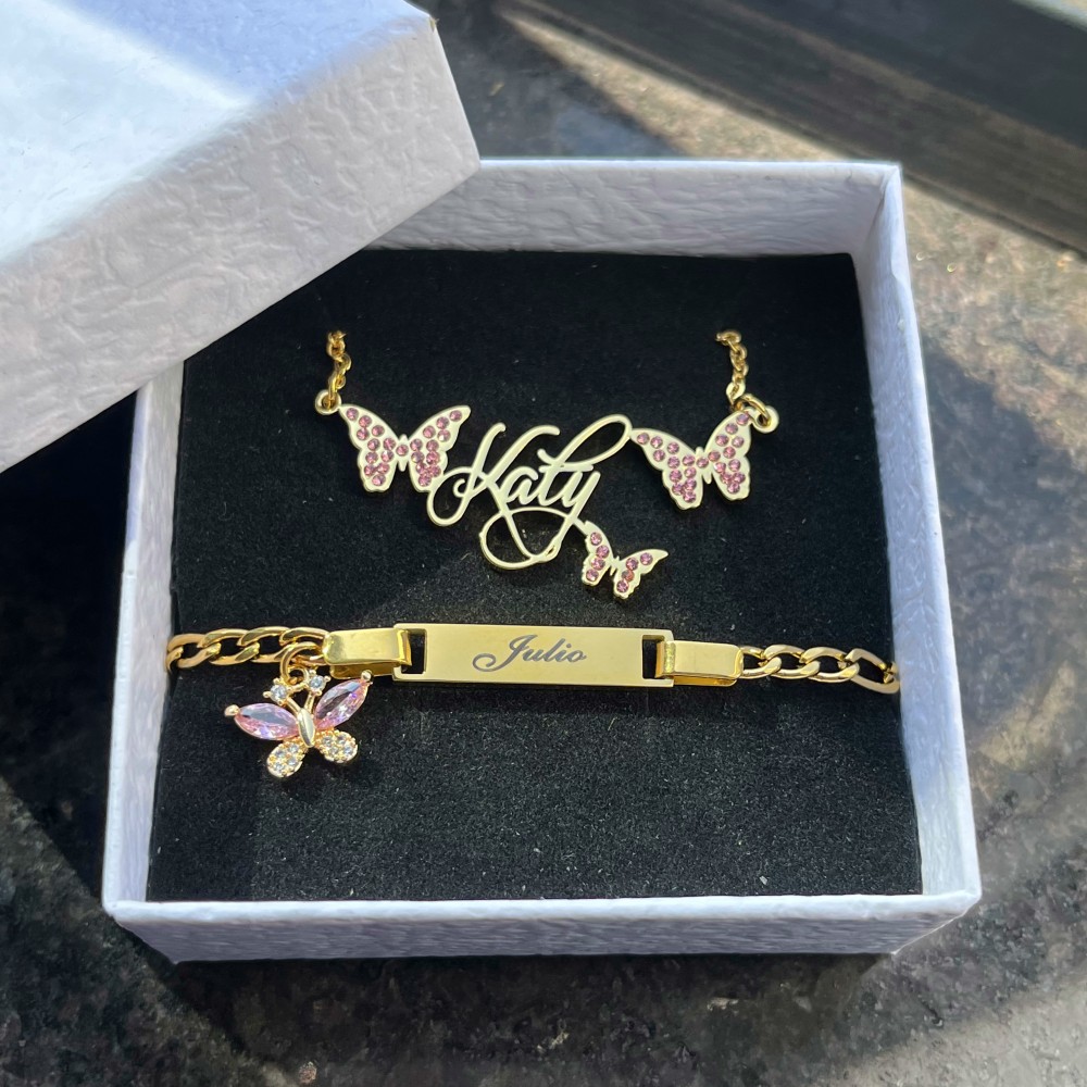 DUOYING Custom Pink Butterfly  - Engraved Name Necklace ulasan dan harga