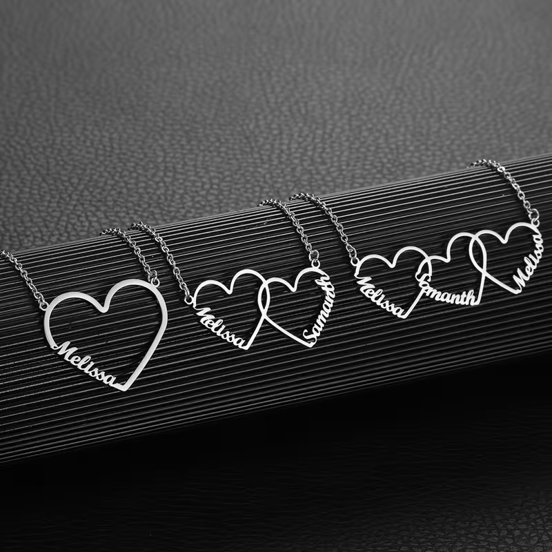 Custom Interlocking Heart Name - Engraved Name Necklace ulasan dan harga