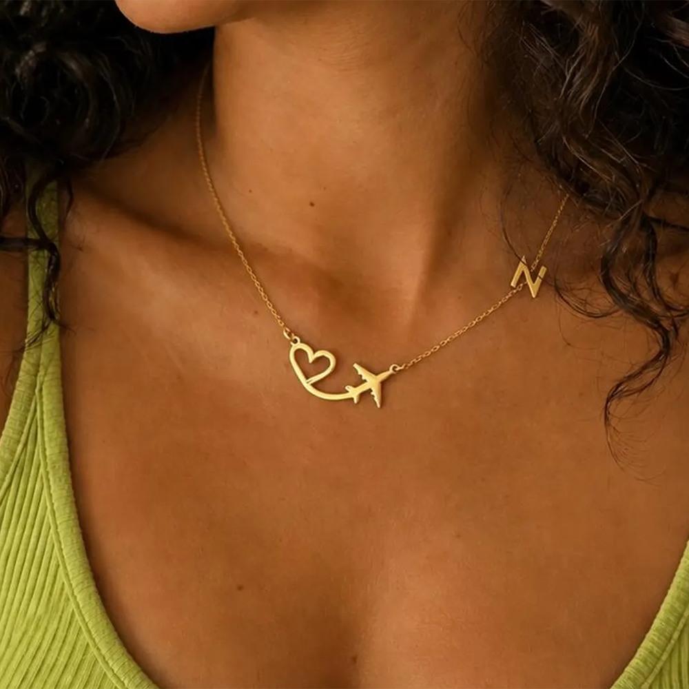 Personalized Heart Airplane In - Engraved Name Necklace ulasan dan harga